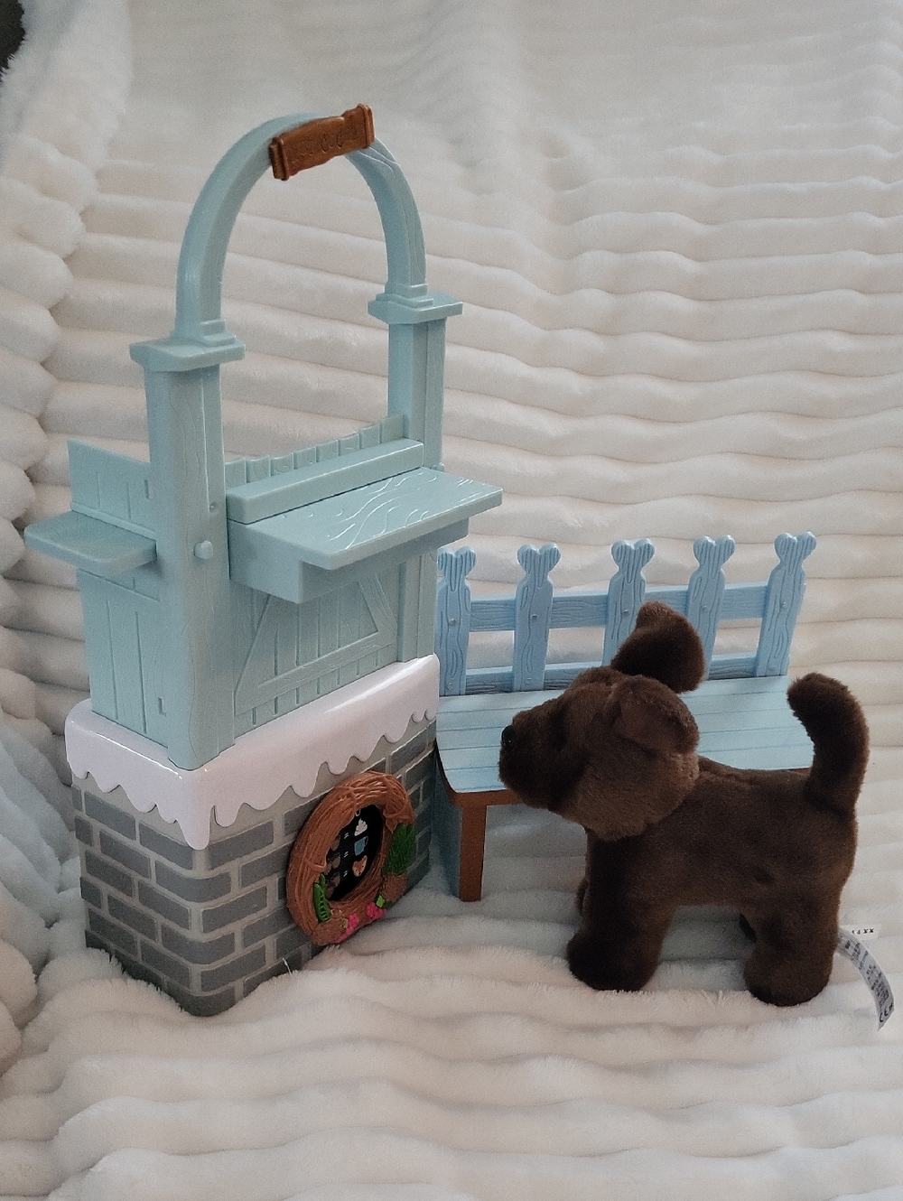 American Girl Wellie Wishers Cozy Up Cocoa Stand, Bench And Dog